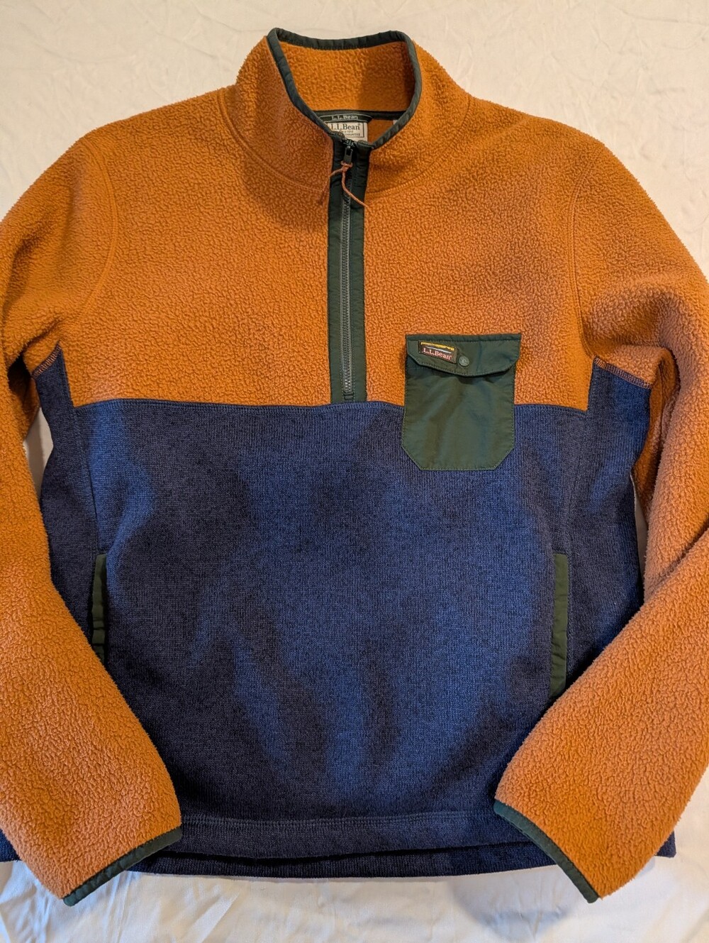 L.L. Bean Sweater Fleece Sherpa Hybrid 1/4 Zip Colorblock Pullover Mens Medium